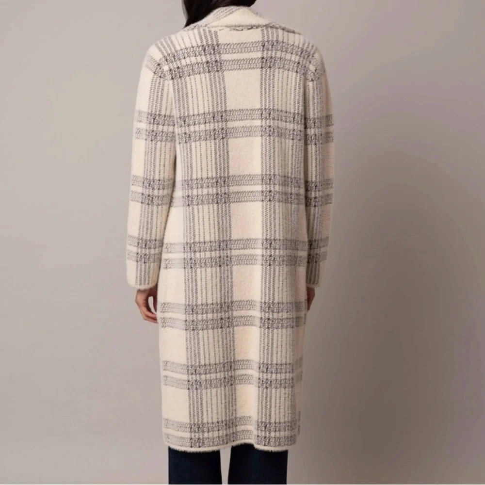 NWT! Cyrus Open Plaid Mink Sweater Coat Large Longline Contemporary Warm Pockets